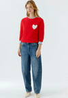 Oui Heart Alpaca Blend Short Sleeve Sweater, Red