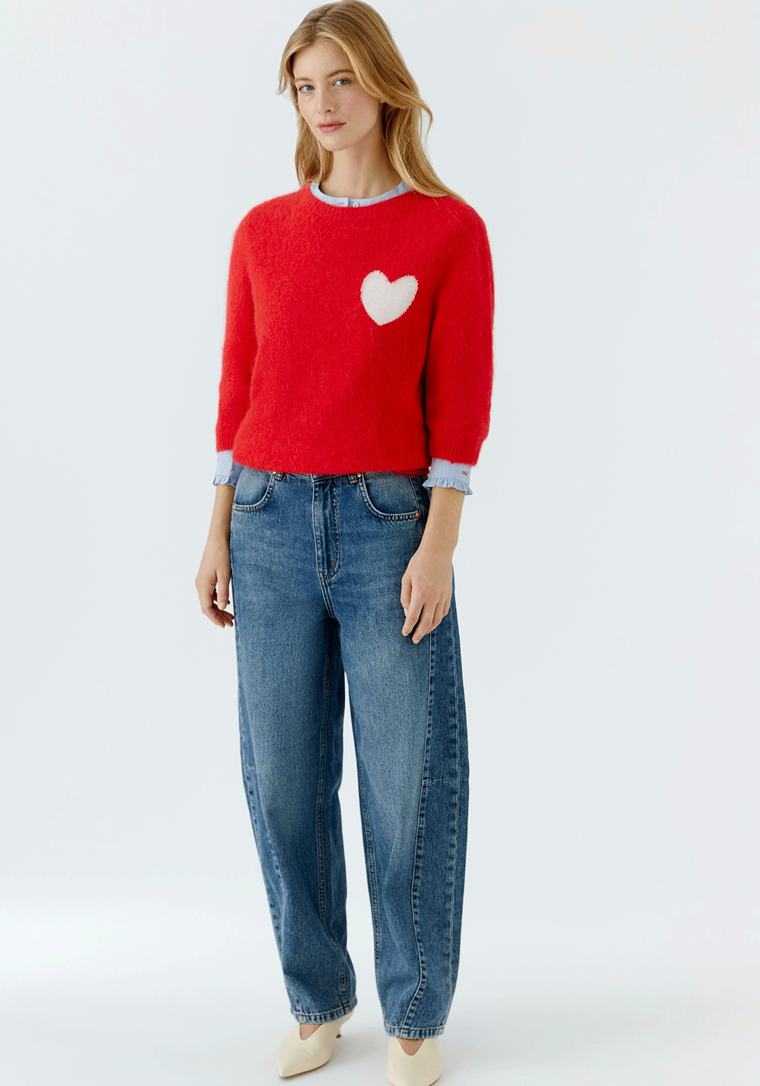 Oui Heart Alpaca Blend Short Sleeve Sweater, Red
