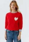 Oui Heart Alpaca Blend Short Sleeve Sweater, Red