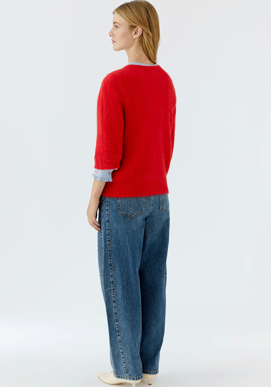 Oui Heart Alpaca Blend Short Sleeve Sweater, Red