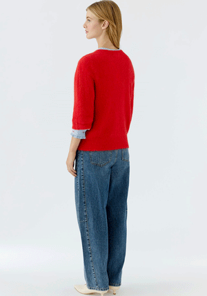 Oui Heart Alpaca Blend Short Sleeve Sweater, Red
