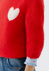 Oui Heart Alpaca Blend Short Sleeve Sweater, Red