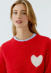 Oui Heart Alpaca Blend Short Sleeve Sweater, Red
