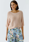 Oui Ribbon Yarn Cropped Sleeve Jumper, Peach Pink