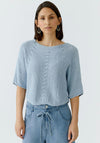 Oui Ribbon Yarn Cropped Sleeve Jumper, Blue
