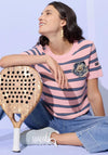 Oui Denim Brooch Striped Sweater, Pink