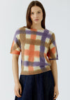 Oui Dip Dye Check Knit Short Sleeve Jumper, Multi