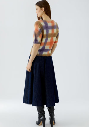 Oui Dip Dye Check Knit Short Sleeve Jumper, Multi