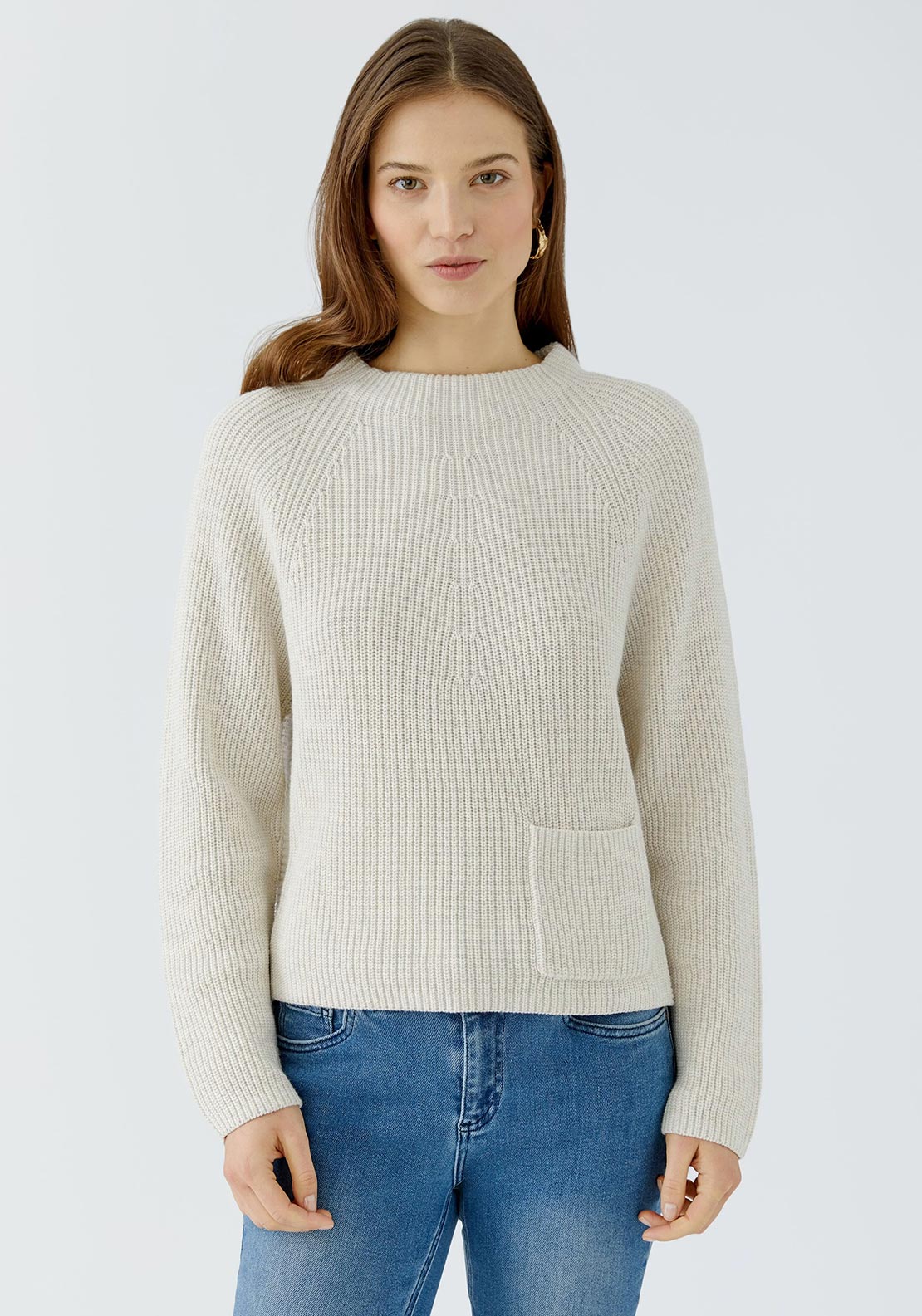 Oui Cotton High Neck Jumper, Cream
