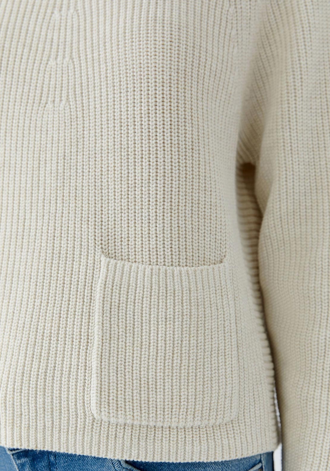 Oui Cotton High Neck Jumper, Cream