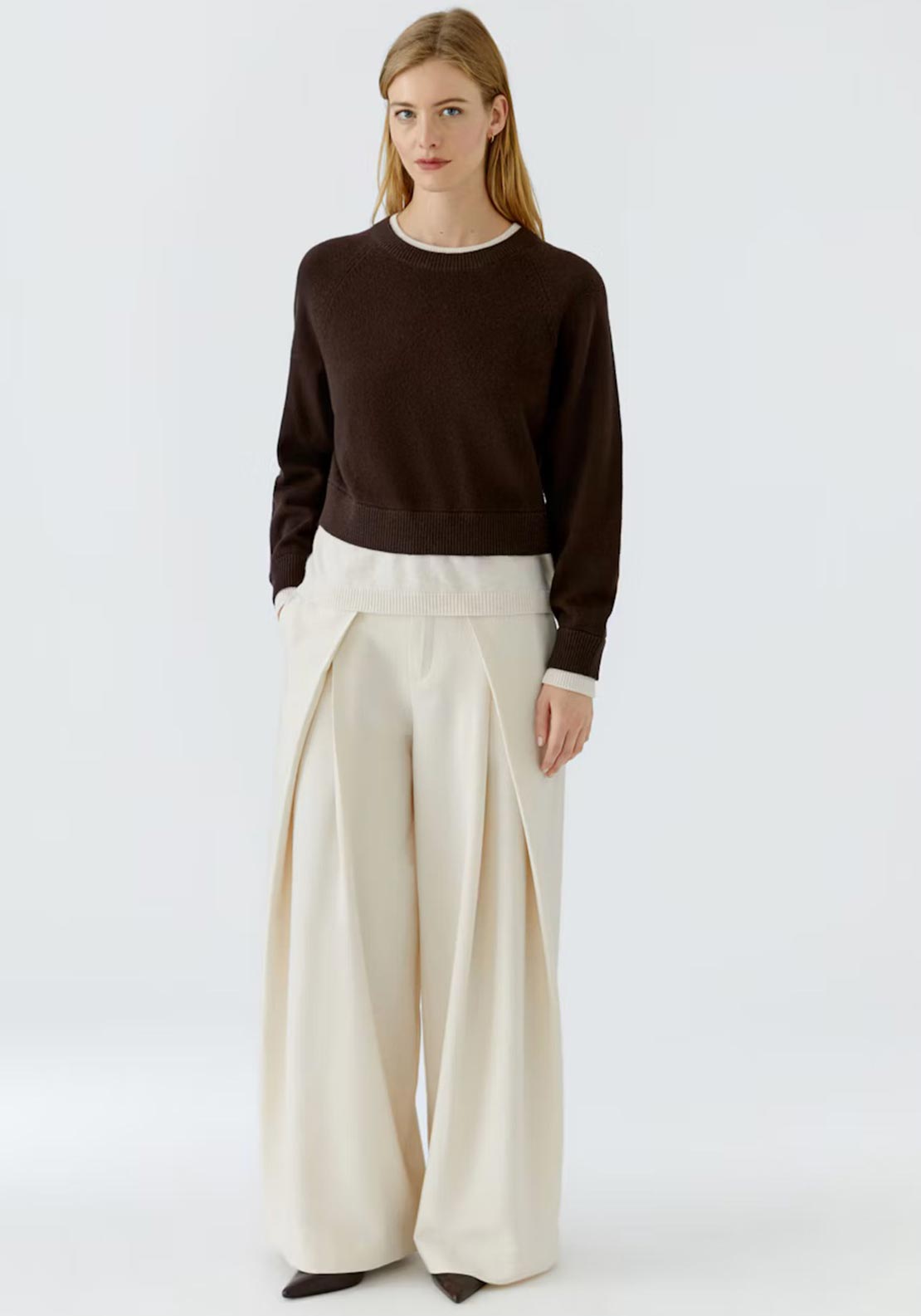 Oui Contrast Trim Knit Jumper, Brown