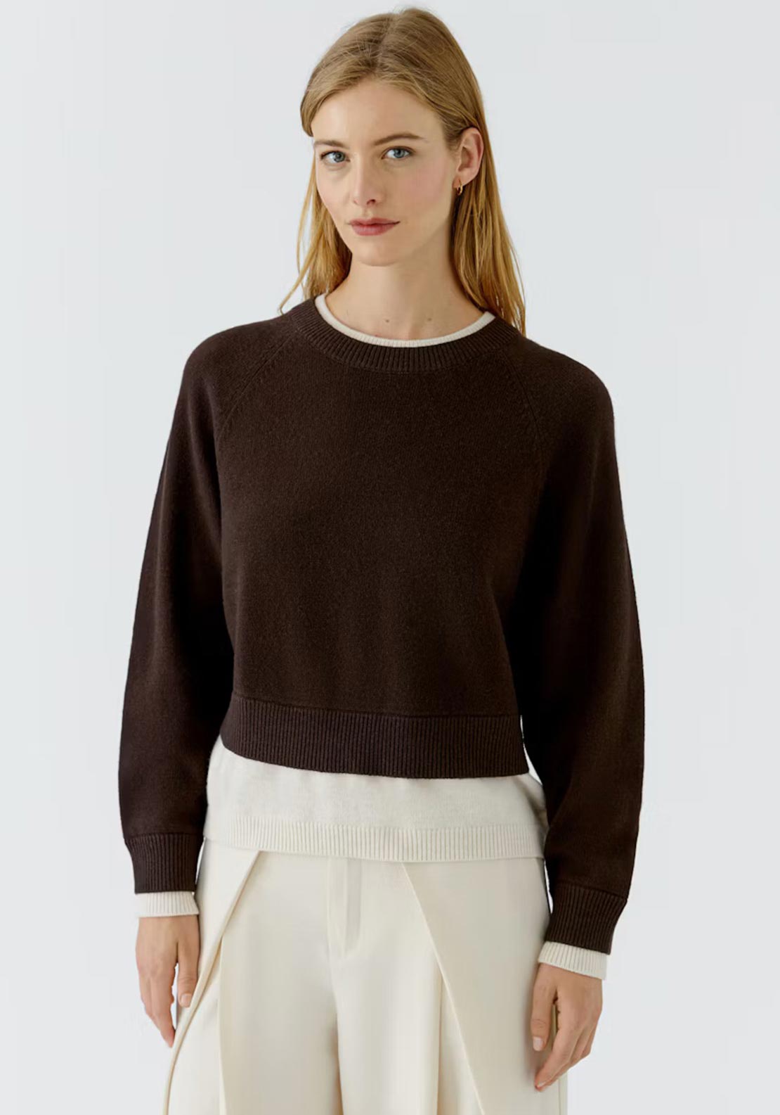 Oui Contrast Trim Knit Jumper, Brown