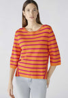 Oui Striped Cropped Sleeve Knit Jumper, Orange