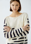 Oui Contrast Striped Knit Jumper, White