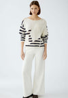 Oui Contrast Striped Knit Jumper, White