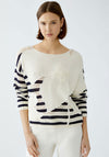 Oui Contrast Striped Knit Jumper, White