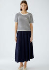 Oui Striped Embellished Short Sleeve Jumper, White and Navy