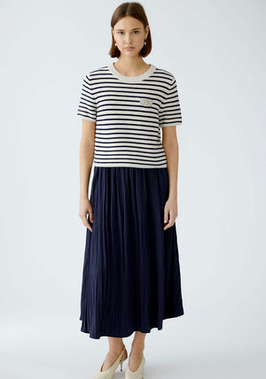 Oui Striped Embellished Short Sleeve Jumper, White and Navy