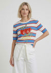 Oui Cherry Print Striped Jumper, Blue Multi