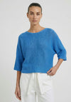 Oui Cotton-Blend Knitted Pullover, Blue