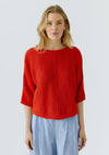 Oui Cotton-Blend Knitted Pullover, Red