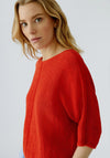 Oui Cotton-Blend Knitted Pullover, Red