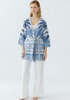 Oui Palm Tree Print Fringe Trim Cardigan, Blue