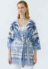 Oui Palm Tree Print Fringe Trim Cardigan, Blue