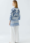 Oui Palm Tree Print Fringe Trim Cardigan, Blue