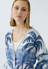 Oui Palm Tree Print Fringe Trim Cardigan, Blue