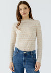 Oui Long Sleeve Lace Detail Top, Beige