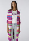 Oui Striped Knitted Longline Cardigan, Lilac Green
