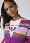 Oui Striped Knitted Longline Cardigan, Lilac Green