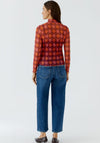 Oui Long Sleeve Diamond Sheer Mesh Top, Red