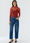 Oui Long Sleeve Diamond Sheer Mesh Top, Red