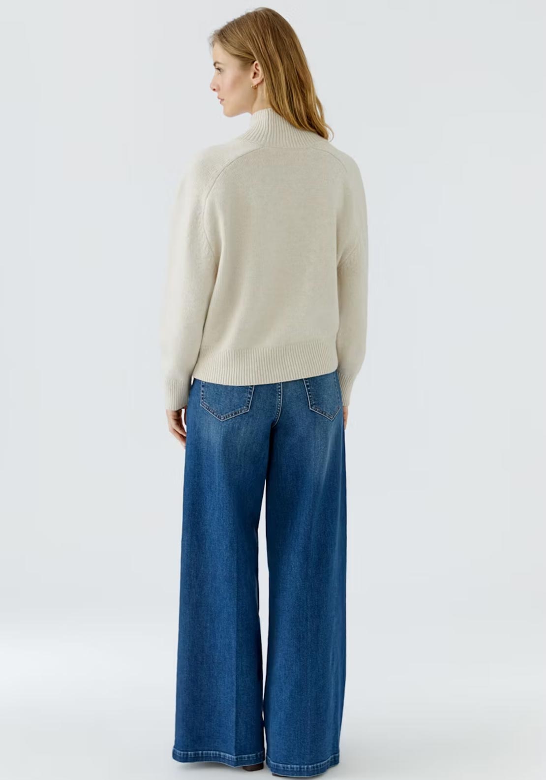 Oui High Neck Ribbed Knit Jumper, Off White