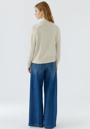 Oui High Neck Ribbed Knit Jumper, Off White