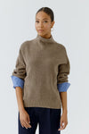 Oui Funnel Neck Ribbed Sweater, Taupe