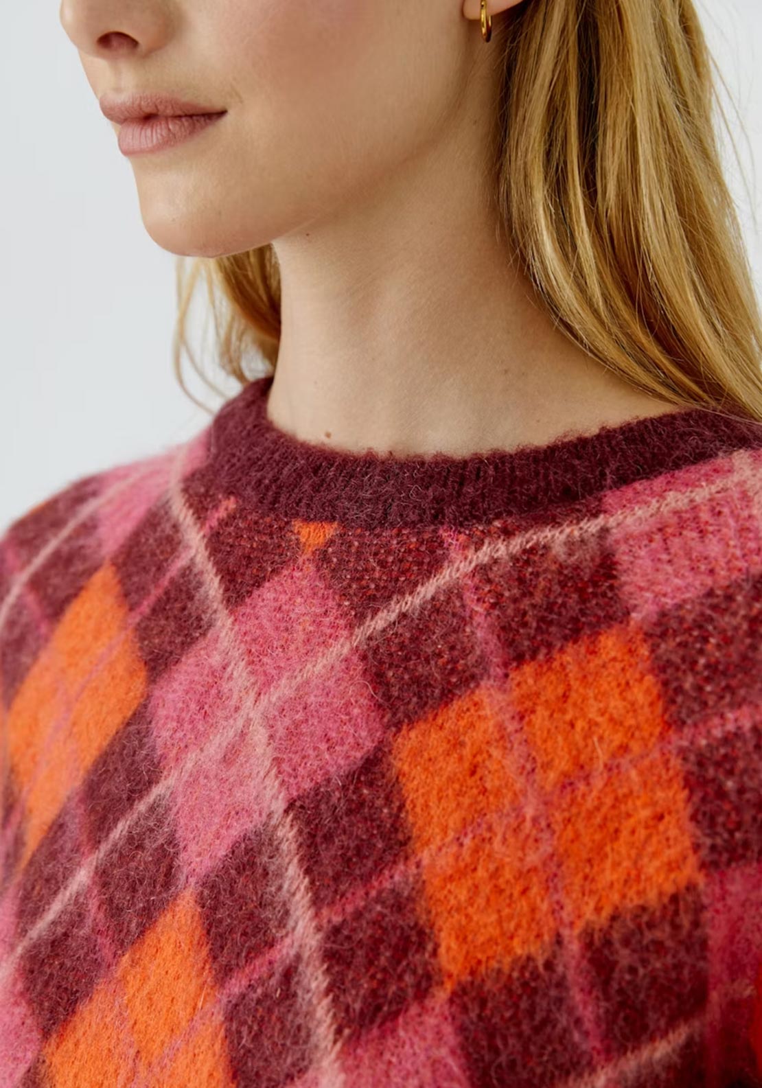Oui Argyle Wool Blend Jumper, Red