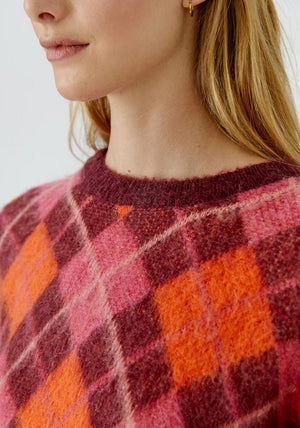Oui Argyle Wool Blend Jumper, Red