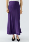 Oui Satin with Lace Trim Detail Midi Skirt, Purple