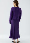 Oui Satin with Lace Trim Detail Midi Skirt, Purple