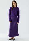 Oui Satin with Lace Trim Detail Midi Skirt, Purple