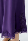 Oui Satin with Lace Trim Detail Midi Skirt, Purple
