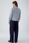 Oui Striped with Frilled Detail Shirt, Blue and White