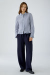 Oui Striped with Frilled Detail Shirt, Blue and White