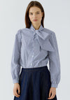 Oui Striped Pussybow Blouse, Blue