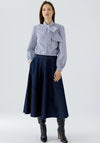 Oui Striped Pussybow Blouse, Blue