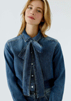 Oui Pussybow Denim Blouse, Blue