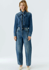 Oui Pussybow Denim Blouse, Blue